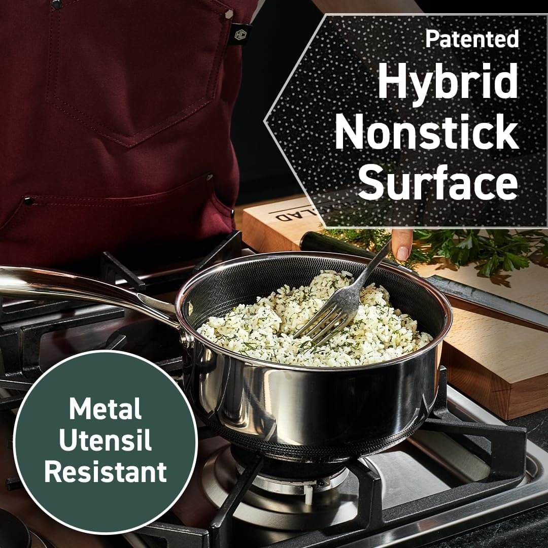 HexClad Hybrid Nonstick 10-Quart Stockpot with Tempered Glass Lid, Stay-Cool Handles, Dishwasher-Friendly, Oven-Safe Up to 900°F, Induction Ready, Compatible with All Cooktops