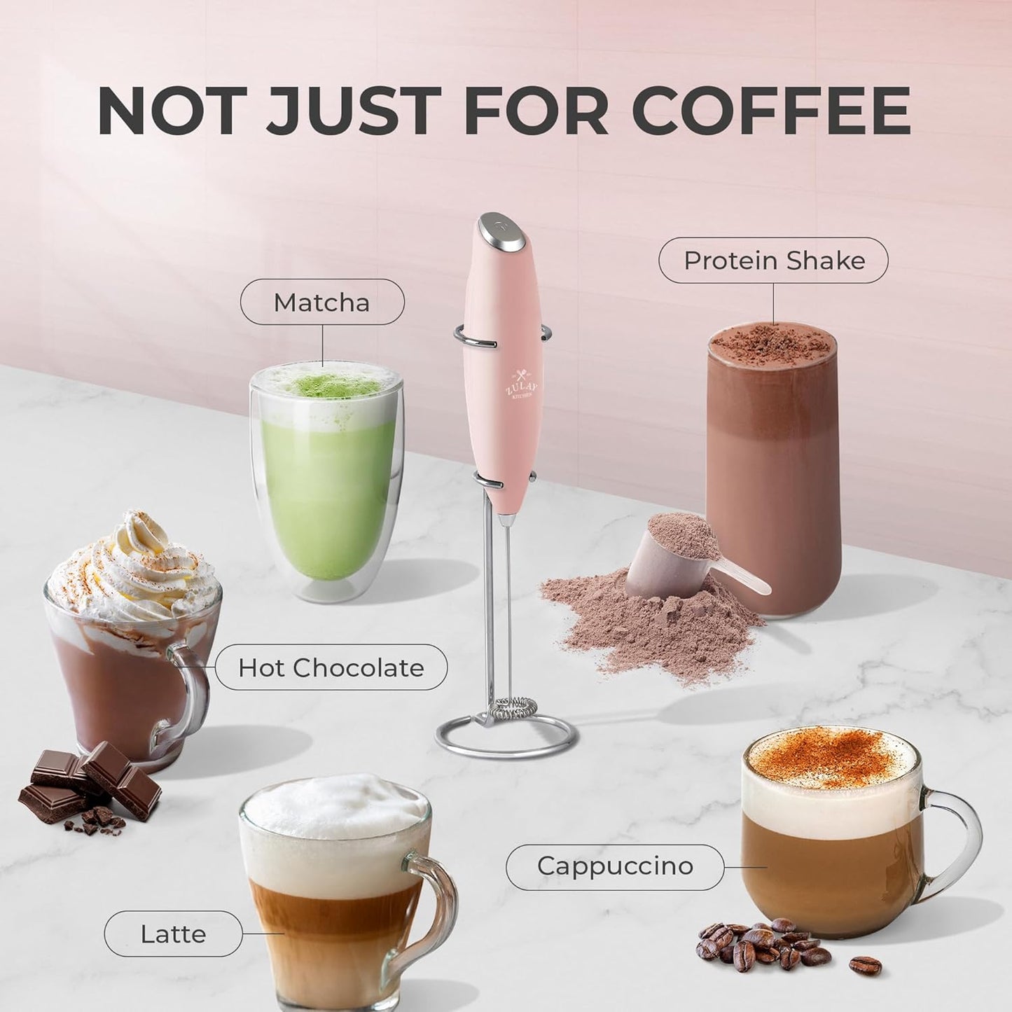 Zulay Kitchen Powerful Milk Frother Wand With 4 AA Duracell Batteries - Ultra Fast Handheld Drink Mixer - Electric Whisk Foam Maker for Coffee, Lattes, Cappuccino, Matcha & Creamer -