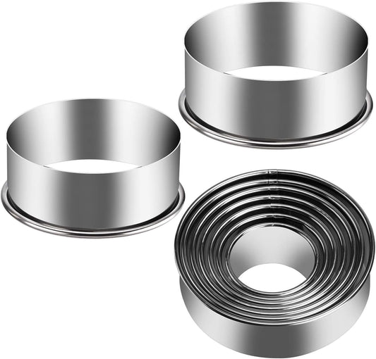 9 Pieces Stainless Steel Cookie Cutter Set Biscuit Plain Edge Round Cutters Metal Ring Baking Molds