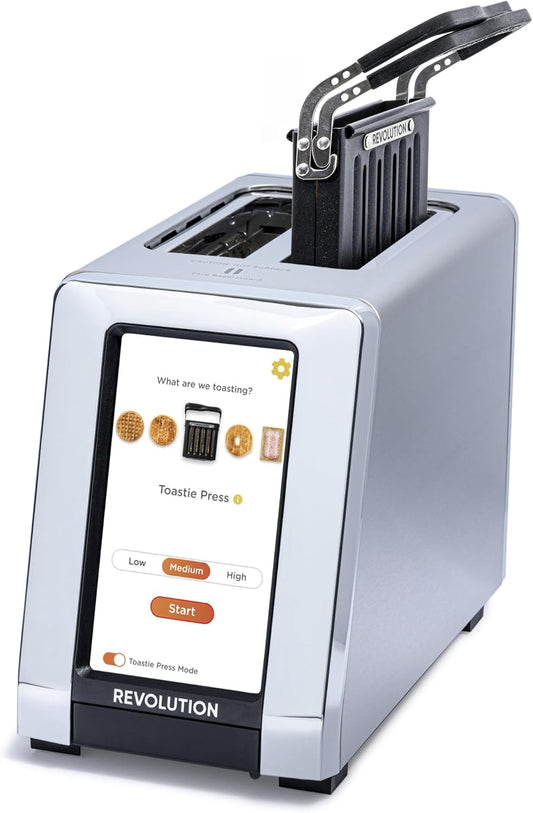 Revolution R180 Connect Smart Toaster + Toastie Press Bundle – Touchscreen, 2-Slice Wide Slot, InstaGLO Tech – Toast Bread, Bagels, Waffles, Muffins, Tortillas, Pastries – Stainless Steel
