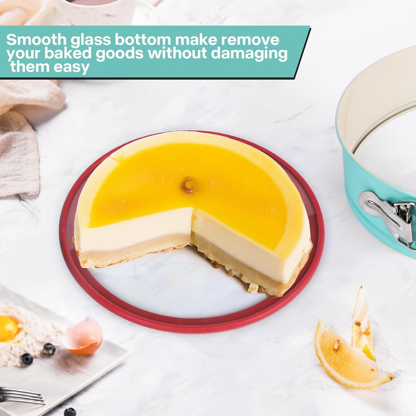 10-Inch Glass Bottom Springform Pan with Silicone Seal, Springform Pan 10 inch Nonstick,10In Cheesecake Pans Springform, Leak-Proof, Nontoxic & Oven-Safe