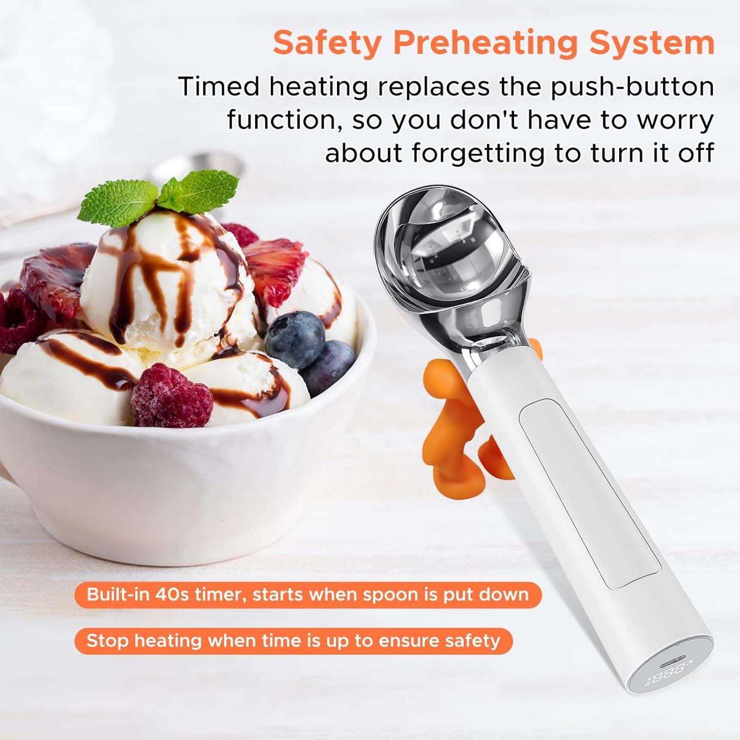 NEWEST Heated Ice Cream Scoop, Rechargeable Electric Warming Scooper with LED Display, Heats to 158°F for Hard Ice Cream, IP67 Waterproof, Easy for Seniors & Kids (White)