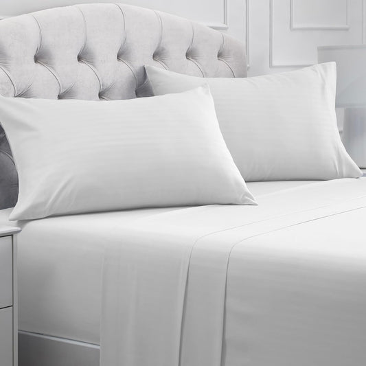 Mellanni California King Sheets Set - 4 PC Iconic Collection Bedding - Hotel Luxury, Extra Soft, Cooling Bed Sheets - Wrinkle, Fade, Stain Resistant (Cal King, Striped White)