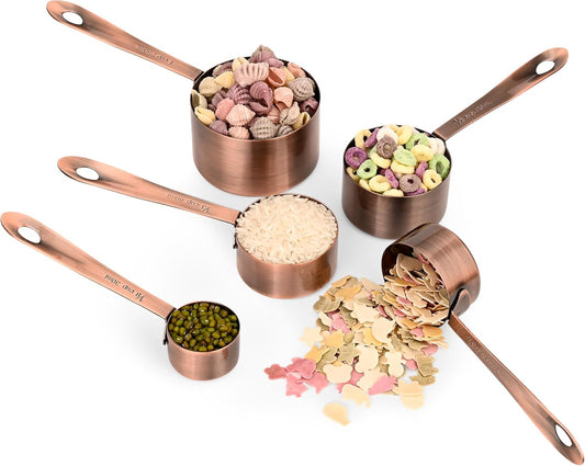Copper Measuring Cups Set, Stainless Steel Measuring Cups Set 5, Metal Measuring Cups for Baking, Both Imperial & Metric Measuring Cups for Liquid and Dry, Nesting Kitchen Measuring Tools