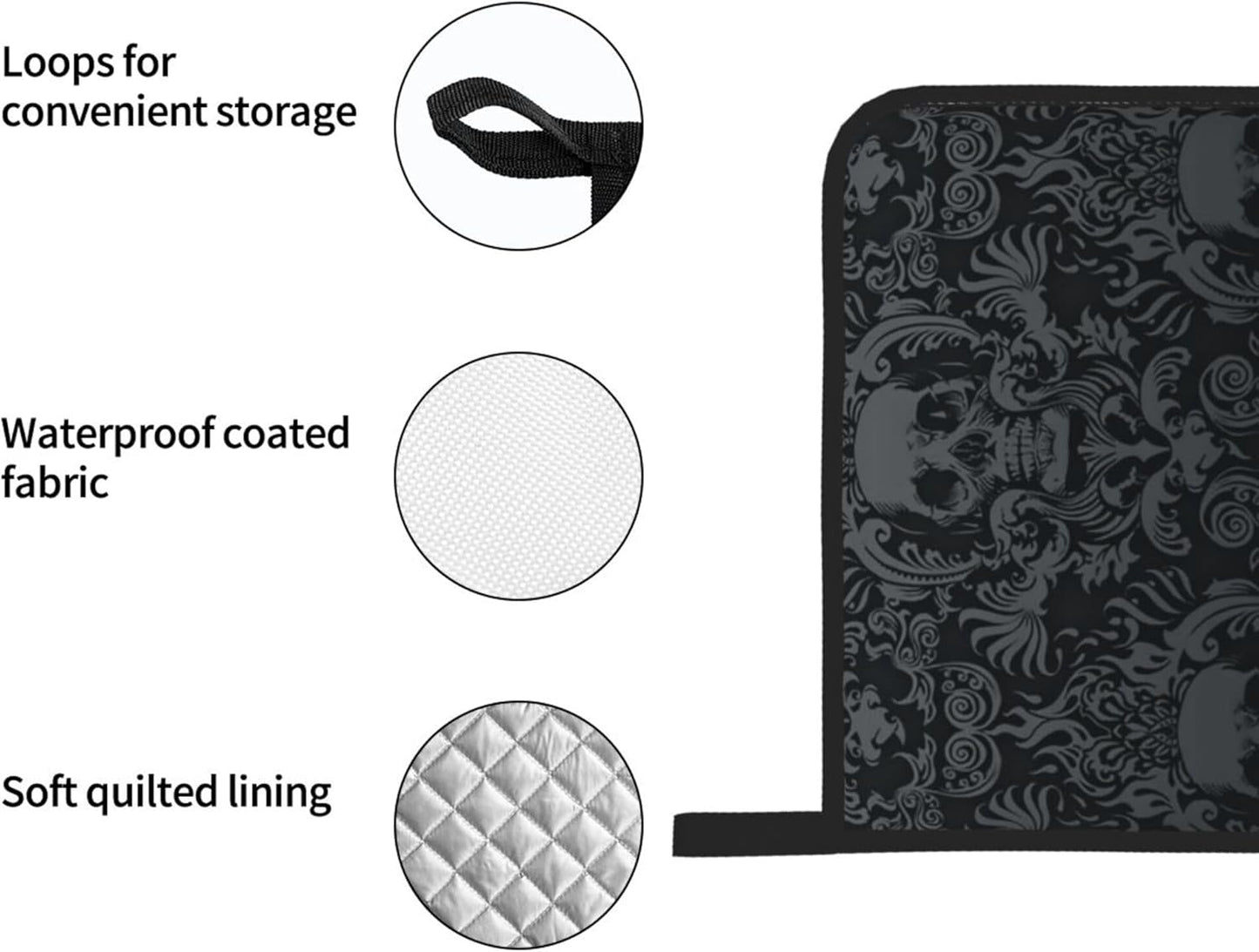 Victorian Gothic Black Skull Damask Oven Mitts and Pot Holders Sets of 4,Resistant Hot Pads with Polyester Non-Slip BBQ Gloves for Kitchen,Cooking,Baking,Grilling