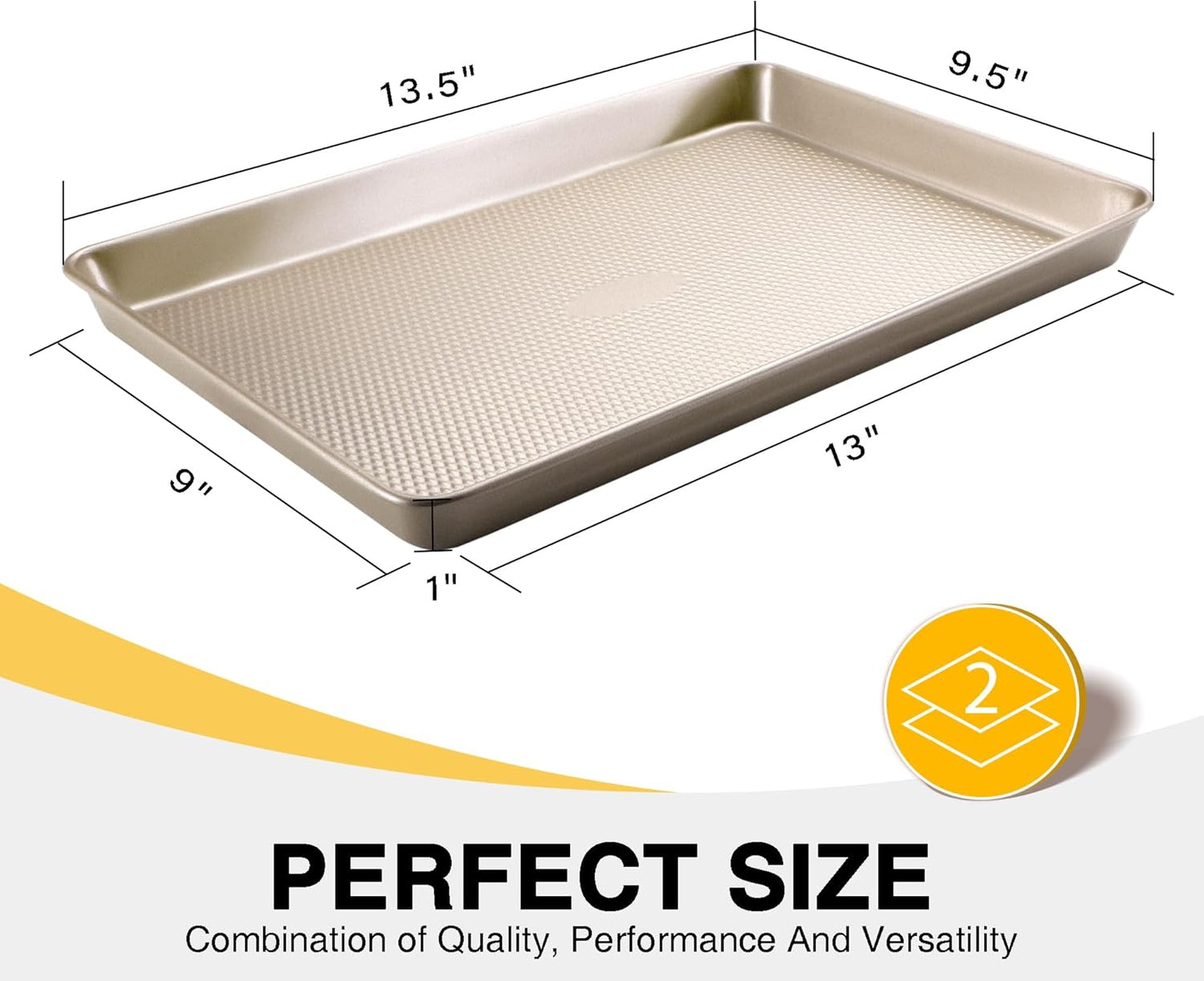 HONGBAKE 2 Pack Quarter Sheet Pans for Baking Nonstick, Commercial Cookie Sheet for Baking with Diamond Texture Surface, 57% Thicker Carbon Steel 9 x 13 Baking pan
