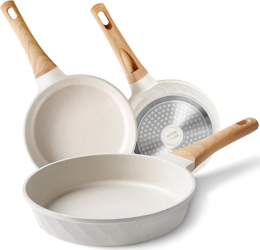 Non-stick Frying Pans Nonstick Frying Pan Set Egg Omelette Pans for Cooking Set, Healthy Granite Skillet Set Kitchen Induction Cookware Chef's Pan Christmas Gift, 8", 9.5" &11"