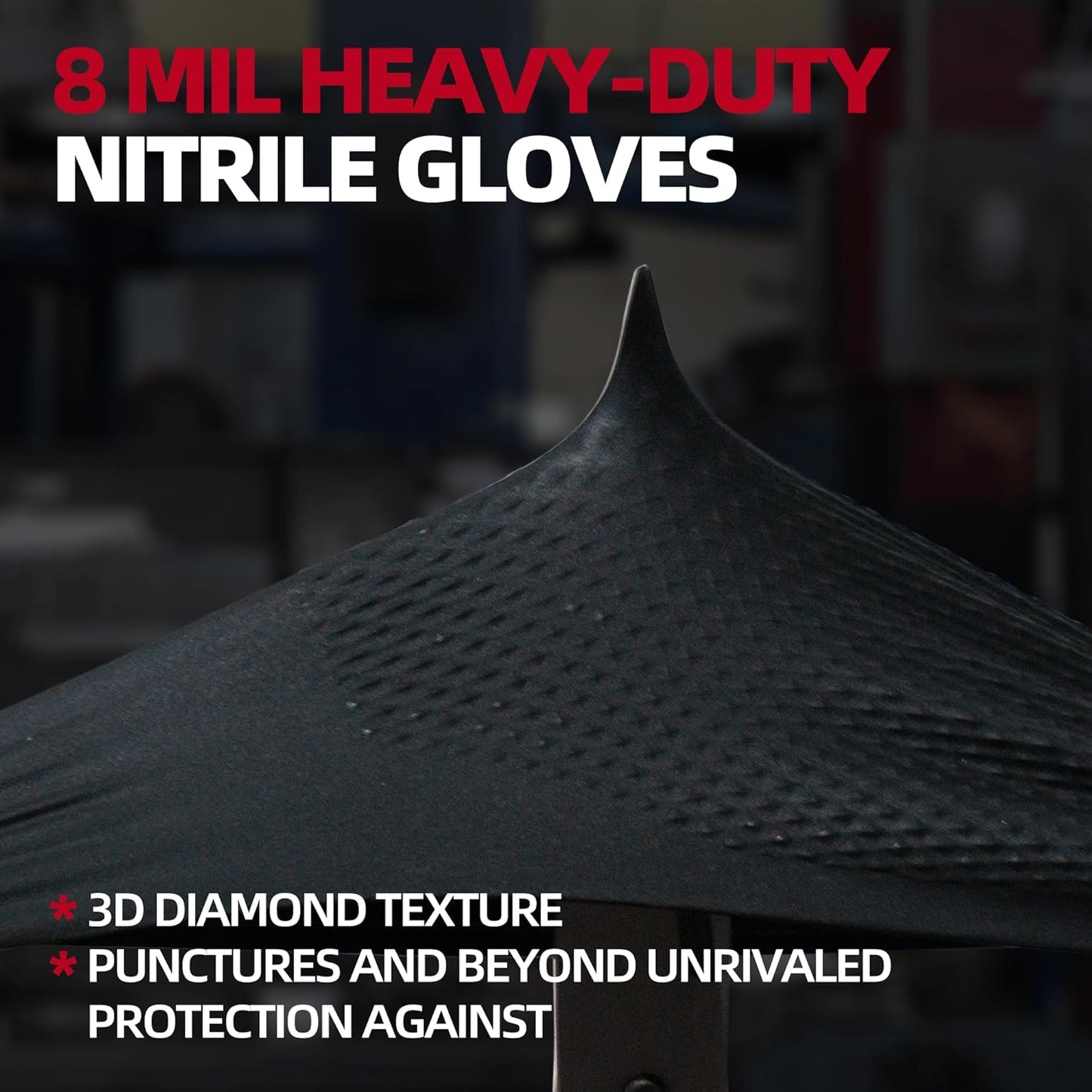 Jointown Basic Heavy Duty Nitrile Gloves, Mechanic Gloves 8 Mil Nitrile Disposable, with Raised Diamond Texture, Case of 1000, Black, Large