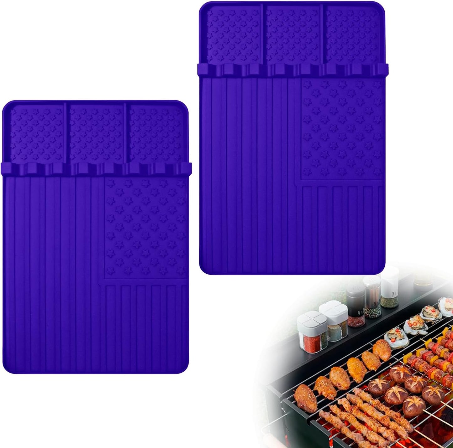 2 PCS Silicone Griddle Tools Mat for Blackstone,Grill BBQ Caddy Utensils Holder for Kitchen,Cooking & Countertop,Large Spatula Mat with Drip Pad,Griddle Accessories for Blackstone (blue 2pcs)