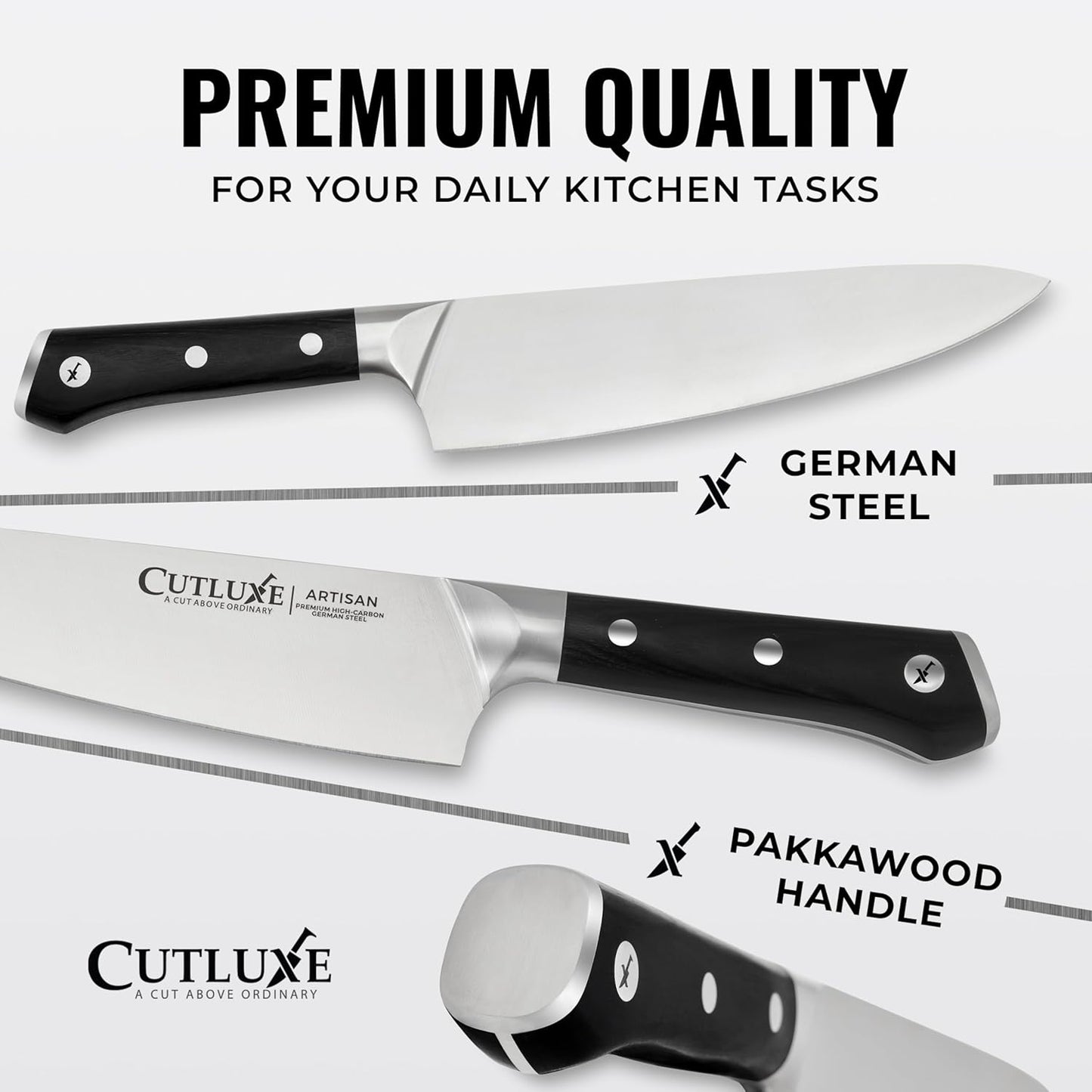 Cutluxe 15-Piece Knife Set – Premium Walnut Wood Block – Knife Set for Kitchen, Ultra Sharp High Carbon German Stainless Steel, Full Tang – Artisan Series