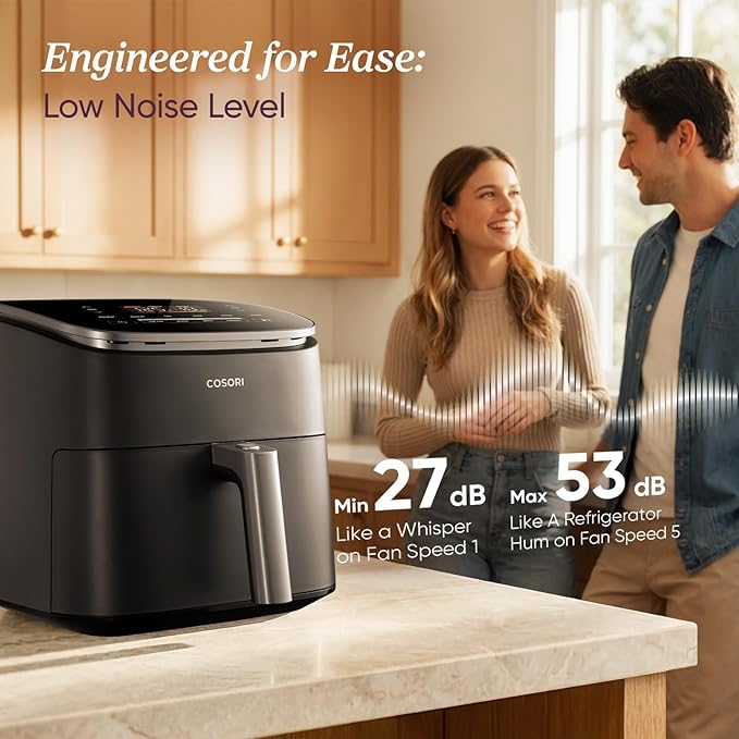 Cosori 9-in-1 TurboBlaze Air Fryer 6 Qt, Premium Ceramic Coating, 90°–450°F, Precise Heating for Even Results, Air Fry, Roast, Bake, Broil, Dry, Frozen, Proof, Reheat, Keep Warm, 120V, Dark Gray