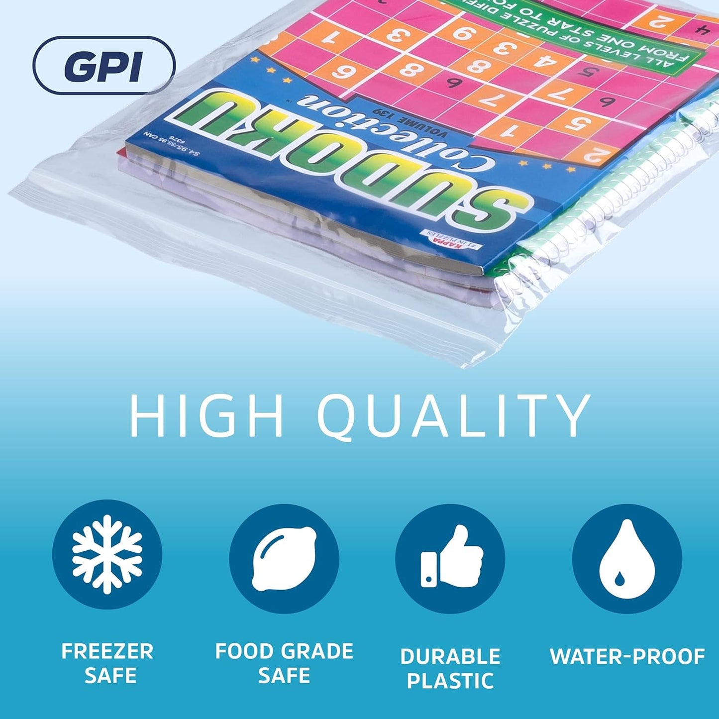 GPI PACK Of 100, 12" x 15" CLEAR PLASTIC RECLOSABLE ZIP BAGS - Bulk 2 mil Thick Strong & Durable Poly Baggies With Resealable Zip Top Lock For Travel, Storage, Packaging & Shipping