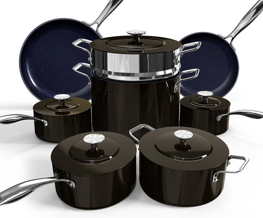 Nuwave Lux 13pc Forged Lightweight Cookware Set PFAS Free, Healthy G10 Duralon Ceramic Coating, Ultra Non-Stick, Stay-Cool Handles, Works on All Cooktops & Induction Ready