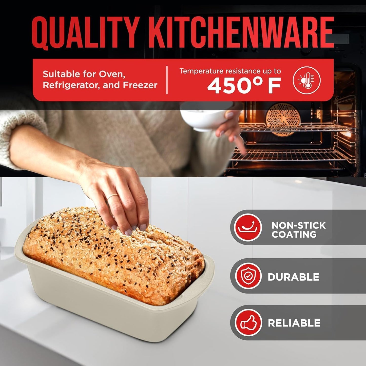 Nonstick Loaf Pan Set Pack of 1, Carbon Steel 11" Large Baking Bread Pan, Oven Safe Up to 450°F, PFOA, PFOS, PTFE Free, Space Saving Stackable Design, Stain Resistant, Dishwasher Friendly,White Marble
