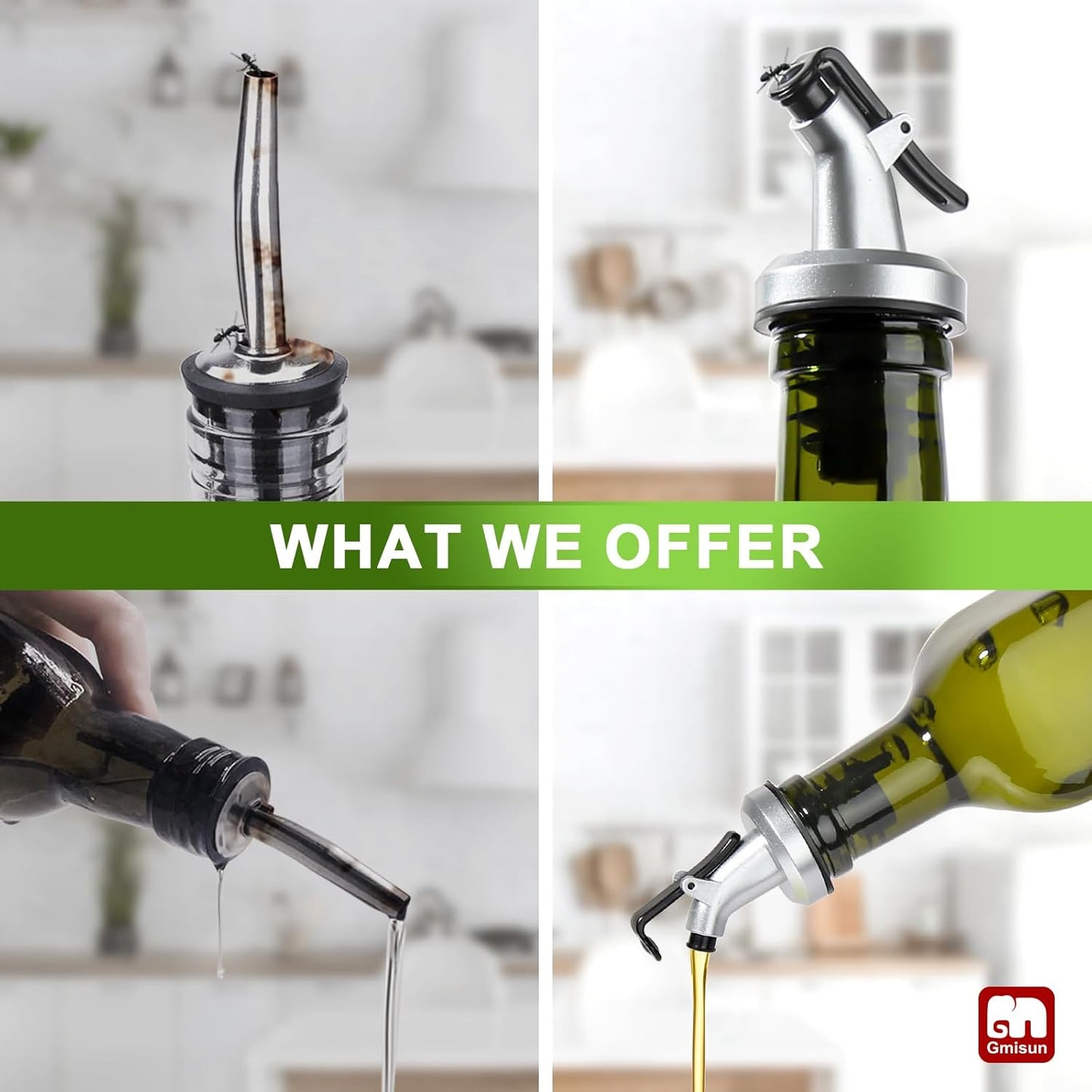 GMISUN Olive Oil Dispenser Bottle 1 Pack, Olive Oil Dispenser for Kitchen 17oz, Glass Cooking Soy Sauce Bottle Container Cruet with Plastic Pourer Spout, Green
