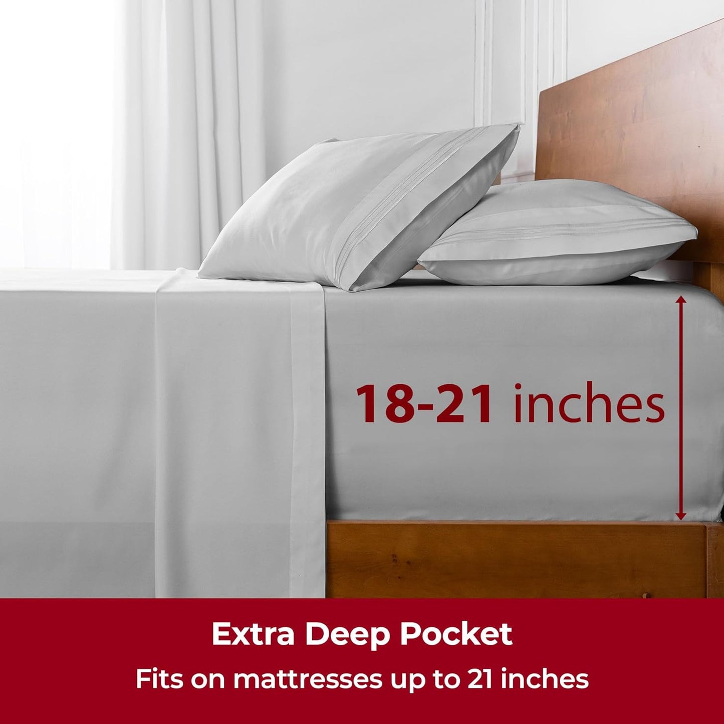 Mellanni Extra Deep Queen Sheets - 4 PC Iconic Collection Bedding - Hotel Luxury, Ultra Soft, Cooling Bed Sheets - Wrinkle, Fade, Stain Resistant (Queen, Light Gray)