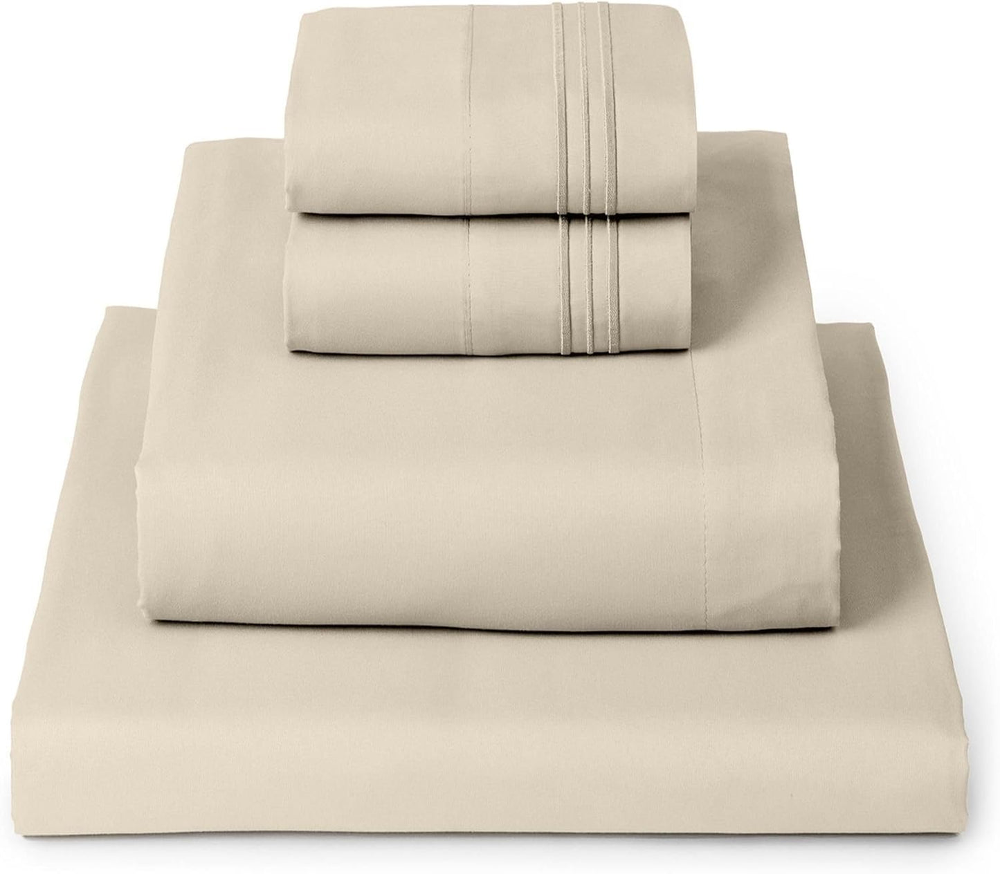 Mellanni King Sheets Set - 4 PC Iconic Collection Bedding - Hotel Luxury, Extra Soft, Cooling Bed Sheets - Wrinkle, Fade, Stain Resistant (King, Beige)
