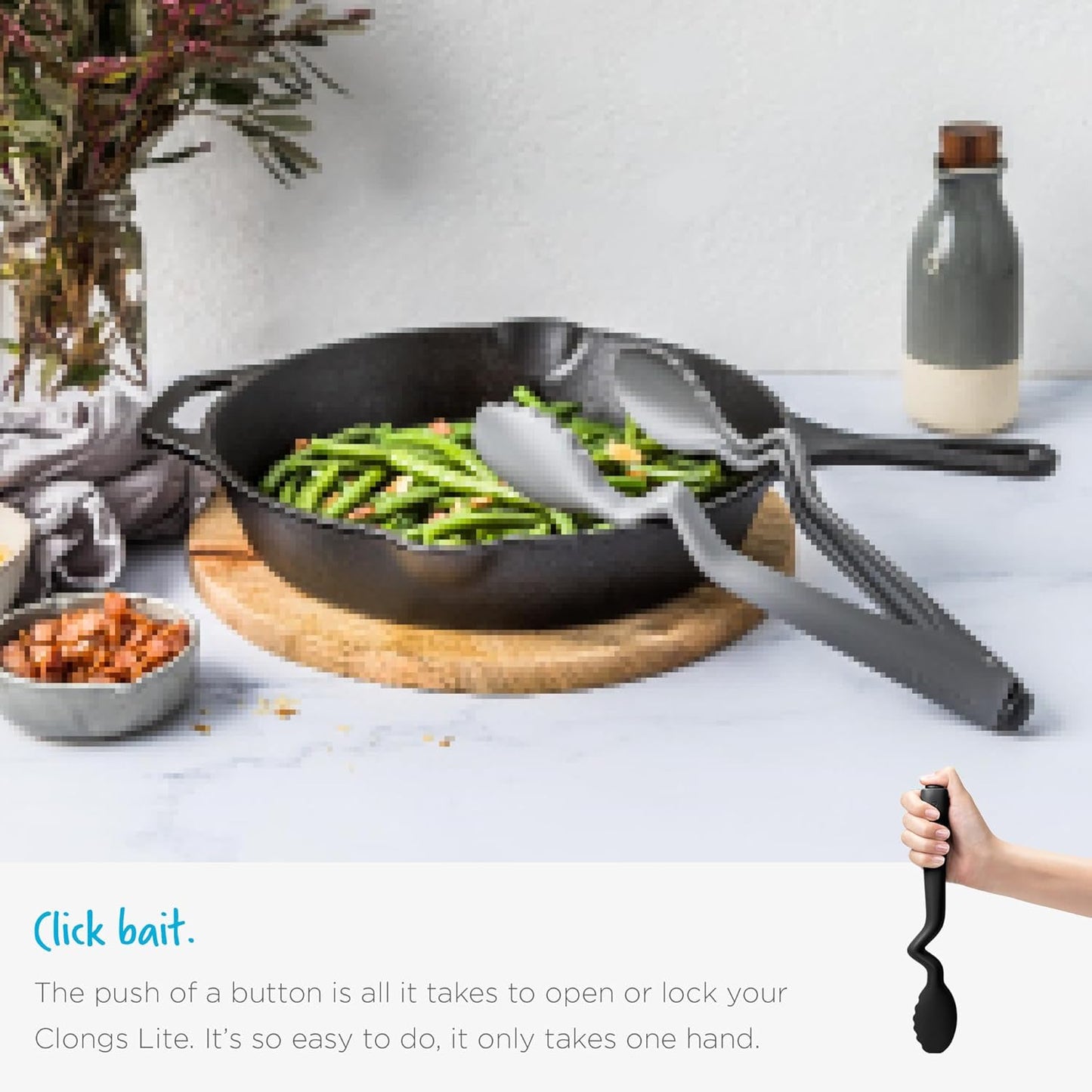 Dreamfarm Clongs Lite Nylon Kitchen Cooking Tongs with Click-Lock Open & Close - 10.5" Black