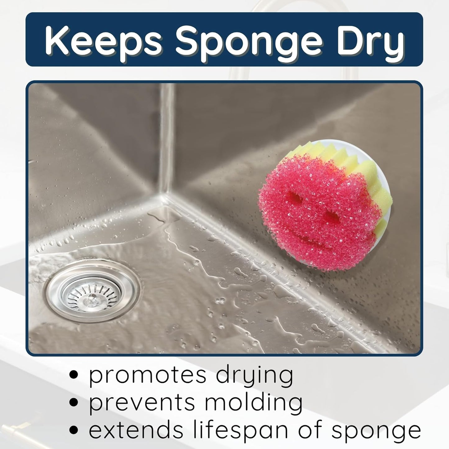 Sponge Daddy Caddy by Storage Theory – Sponge Mommy & Daddy Kitchen Sink Organizer, Universal, Simple Suction Cup Installation, Dishwasher Safe, Keep Sponges Dry, Odor-Free – White, 2 Pack