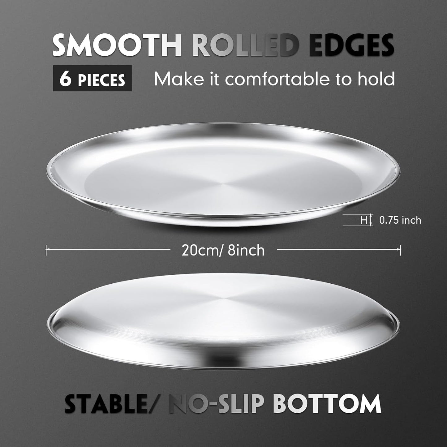 Thenshop 6 Pieces 8 Inch Pizza Pans Bulk Stainless Steel Sets Round Bakeware Pizza Trays for Oven Kitchen Baking Home Restaurant Safe Sturdy Reusable Easy Clean(Silver)