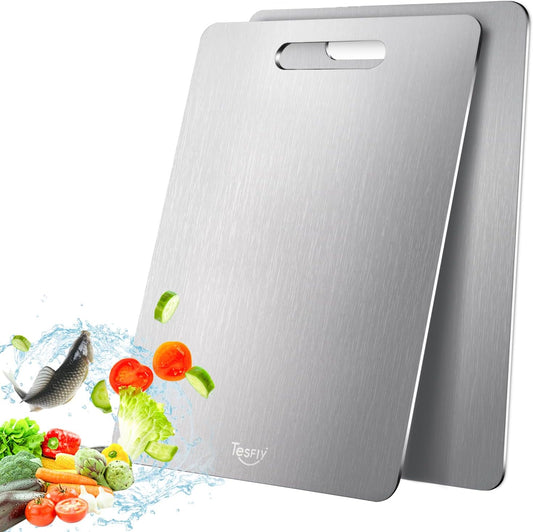 2 Pack Titanium Cutting Board - 100% Pure Titanium Cutting Boards For Kitche,Easy to clean, Double-sided food-grade Cutting Board For Meats, Fruits And Vegetables (X-Large)