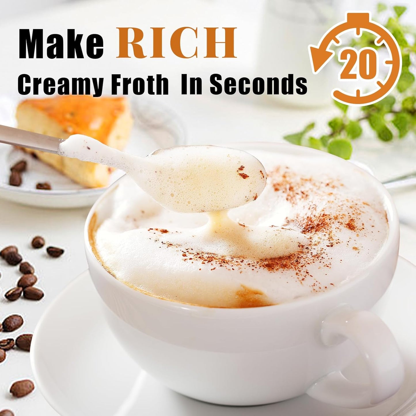 Nahida Cement Gray Milk Frother Wand for Coffee, Frother Handheld Rechargeable Electric Whisk with 3 Heads 3 Speeds Drink Mixer Coffee Frother Foam Maker For Latte, Cappuccino, Hot Chocolate, Egg
