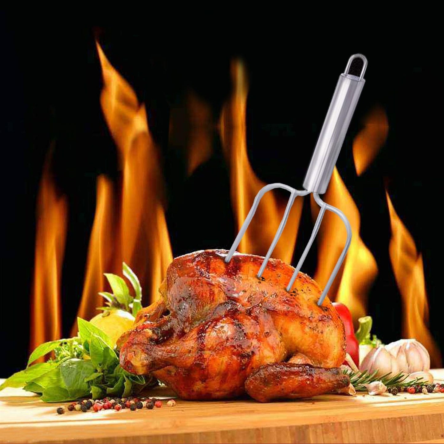 Stainless Steel Turkey Baster Syringe and Poultry Lifters fork Set of 2,