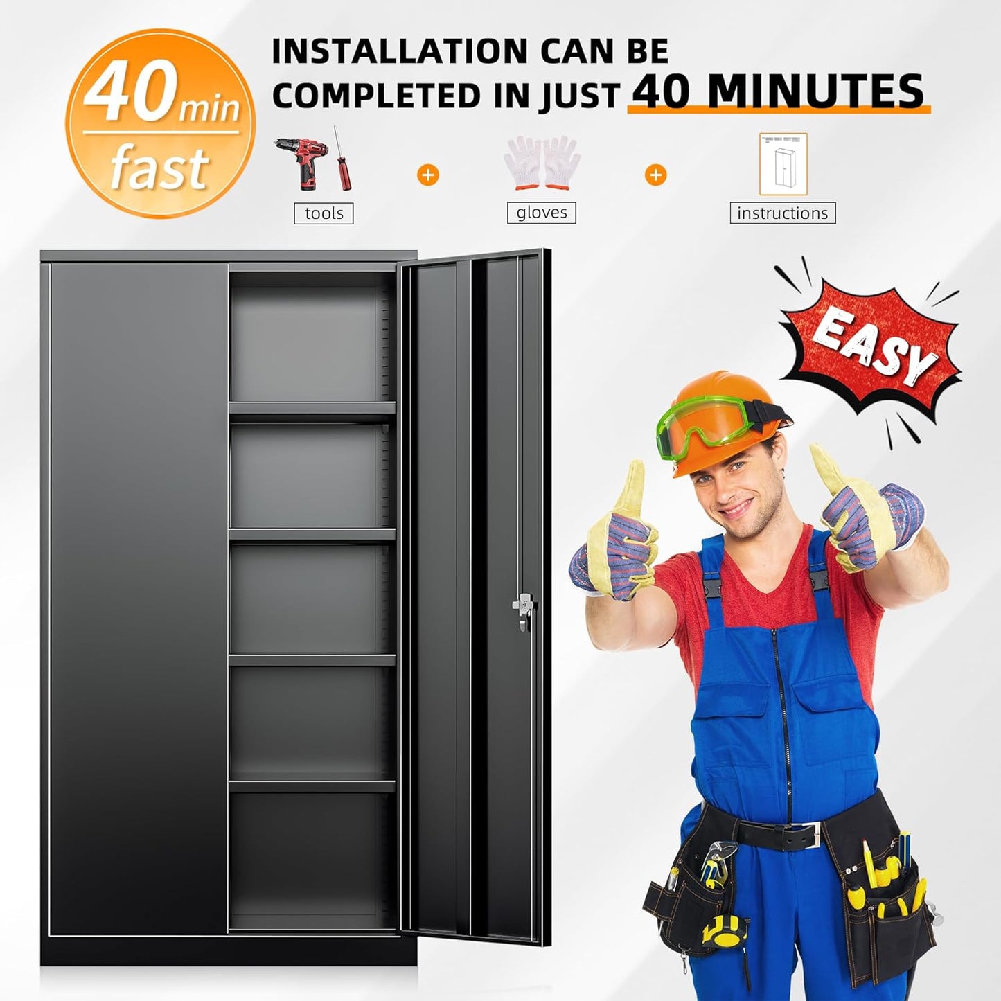 INTERGREAT Metal Storage Cabinets 72” Black Garage Steel Storage Cabinet with Doors and Shelves, Metal Tool Cabinet, Steel File Cabinet for Home Office, Basement, Warehouse, Classroom（Anti Tipping）