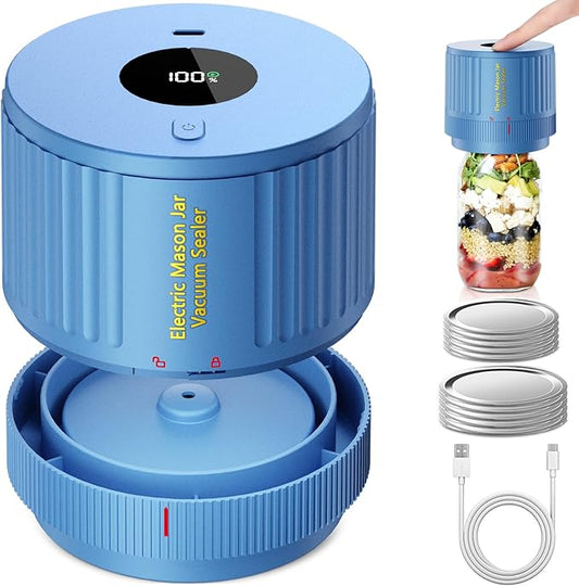 Electric Mason Jar Vacuum Sealer Kit for Wide Mouth and Regular Mouth Mason Jar - Blue