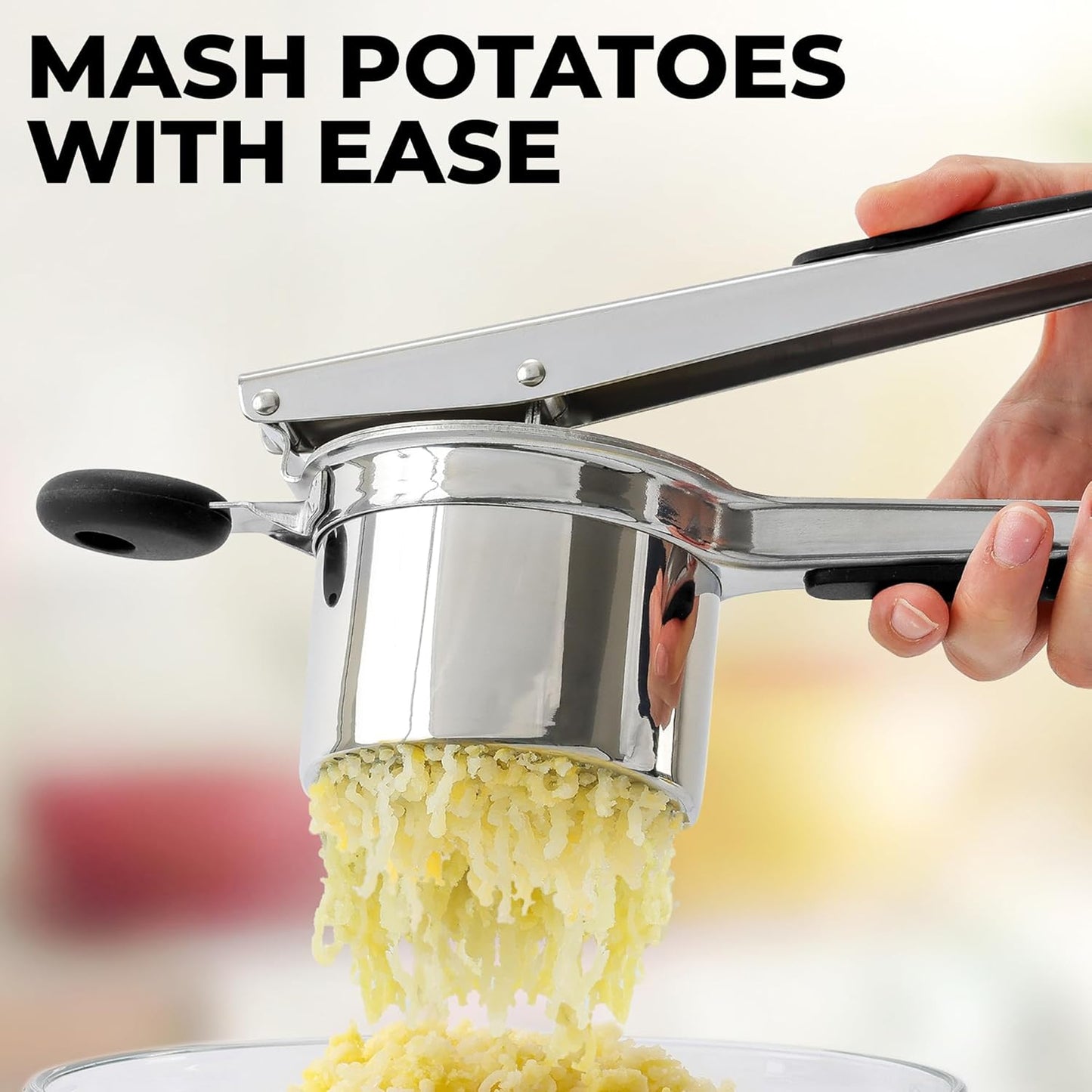 Zulay Kitchen Premium Large 15oz Potato Ricer, Heavy Duty Professional Stainless Steel Potato Masher and Ricer Kitchen Tool, Press and Mash Kitchen Gadget - Silver/Black