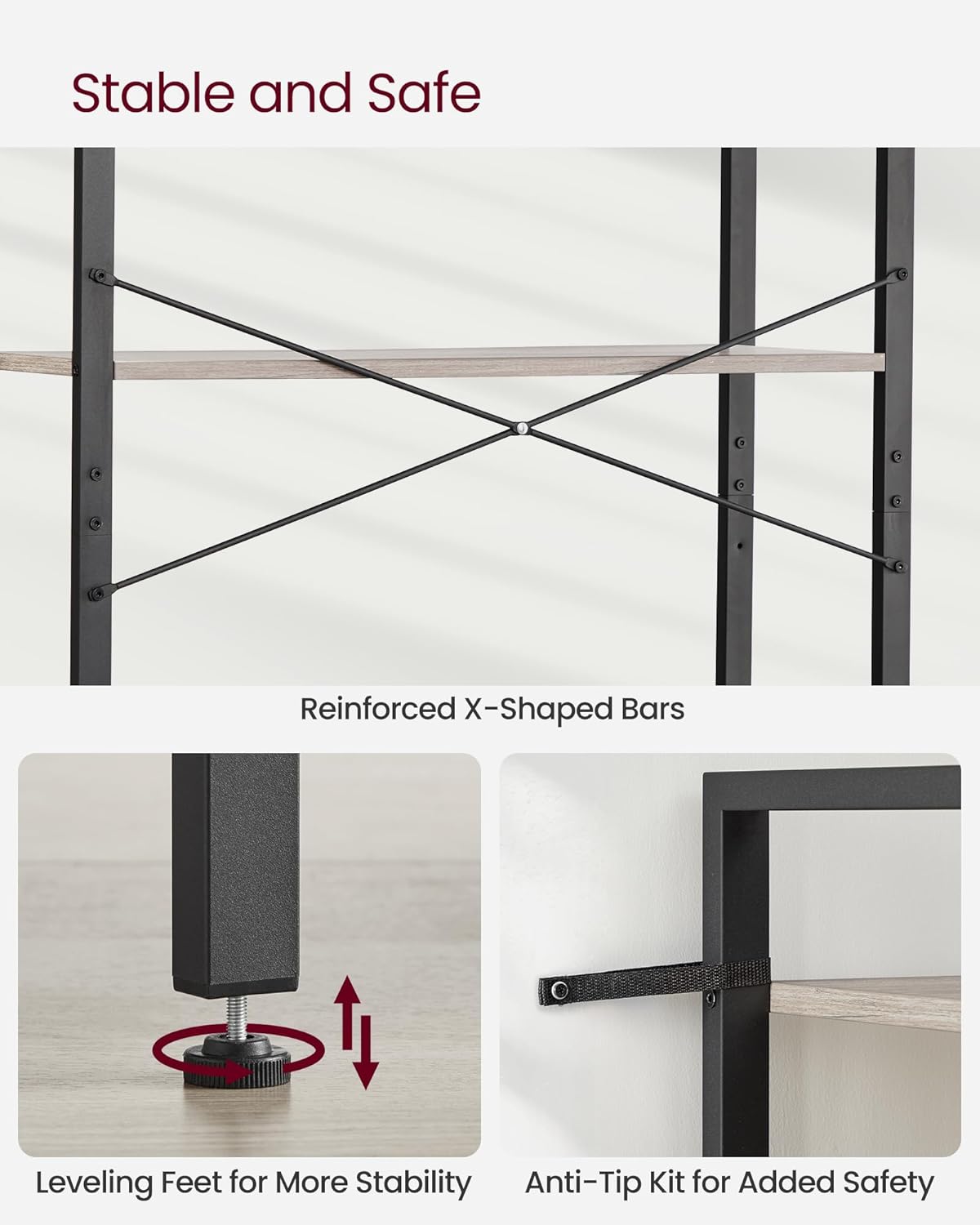 VASAGLE 6-Tier Bookshelf, Bookcase with Steel Frame, Book Shelf for Living Room, Home Office, Study, 11.8 x 31.5 x 73.2 Inches, Industrial Style, Heather Greige and Ink Black ULLS082B02
