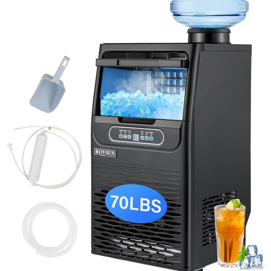 ROVSUN 70LBS/24H Countertop Ice Maker with 2 Water Inlets & Appointment Function, Freestanding Ice Machine with 11lbs Storage Bin, Ice Scoop, Drain Pipe & Water Filter (Black)