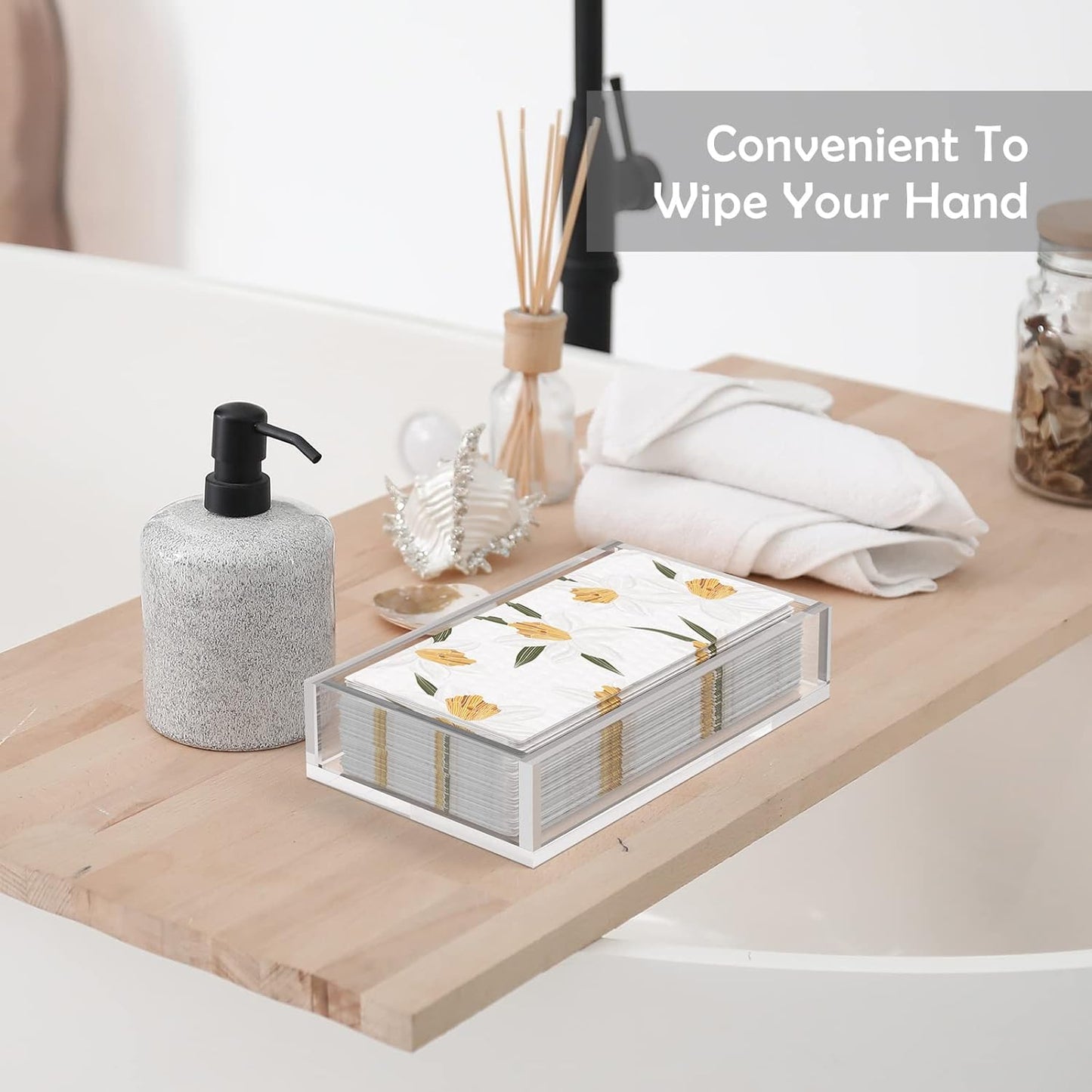 Napkin Holder, 8mm Thicken Clear Acrylic Tray for Disposable Hand Towels, Bathroom Vanity Organizer Tray Guest Paper Towels holder Lucite Tray for Bathroom, Business, Restaurant, Hotel