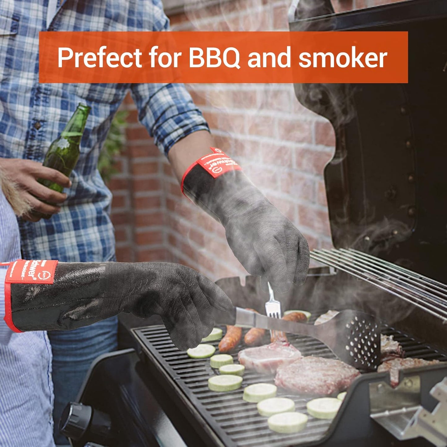 932°F Extreme Heat Resistant BBQ Gloves, Waterproof Oven & Fryer Gloves, Oil Resistant Neoprene Grill Gloves for Baking, Smoker, 14 inch