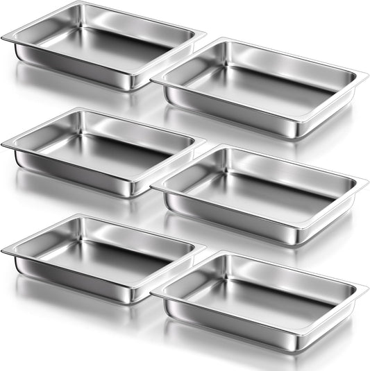 WantJoin Steam Table Hotel Pans 1/2 Half Size 2.5 Inch Deep 6 Pack, Stainless Steel Metal Tray Sets Food Storage Container for Restaurant Chafing Dishes Commercial Buffet Warmer Catering Supplies