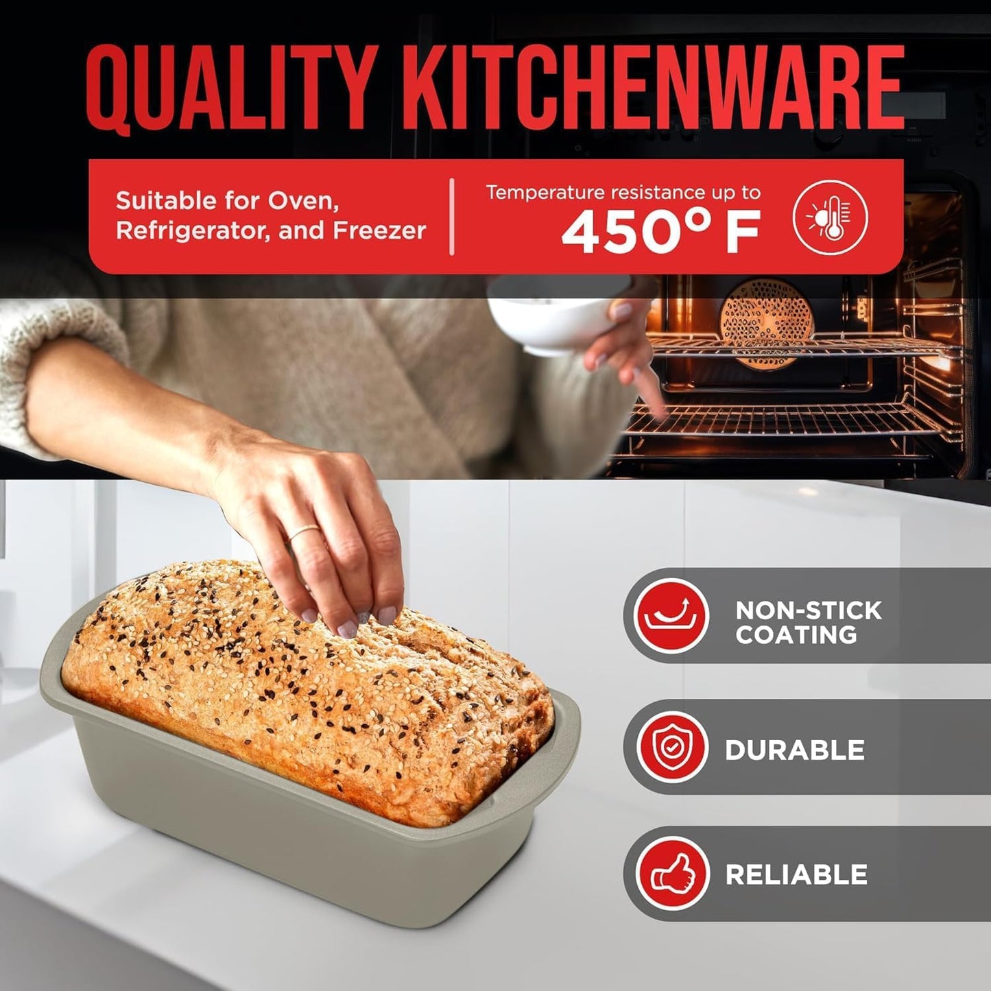 Nonstick Loaf Pan Set Pack of 4, 7" to 11" Large Baking Bread Pan, Oven Safe Up to 450°F, PFOA, PFOS, PTFE Free, Space Saving Stackable Design, Stain Resistant, Dishwasher Friendly, White Marble