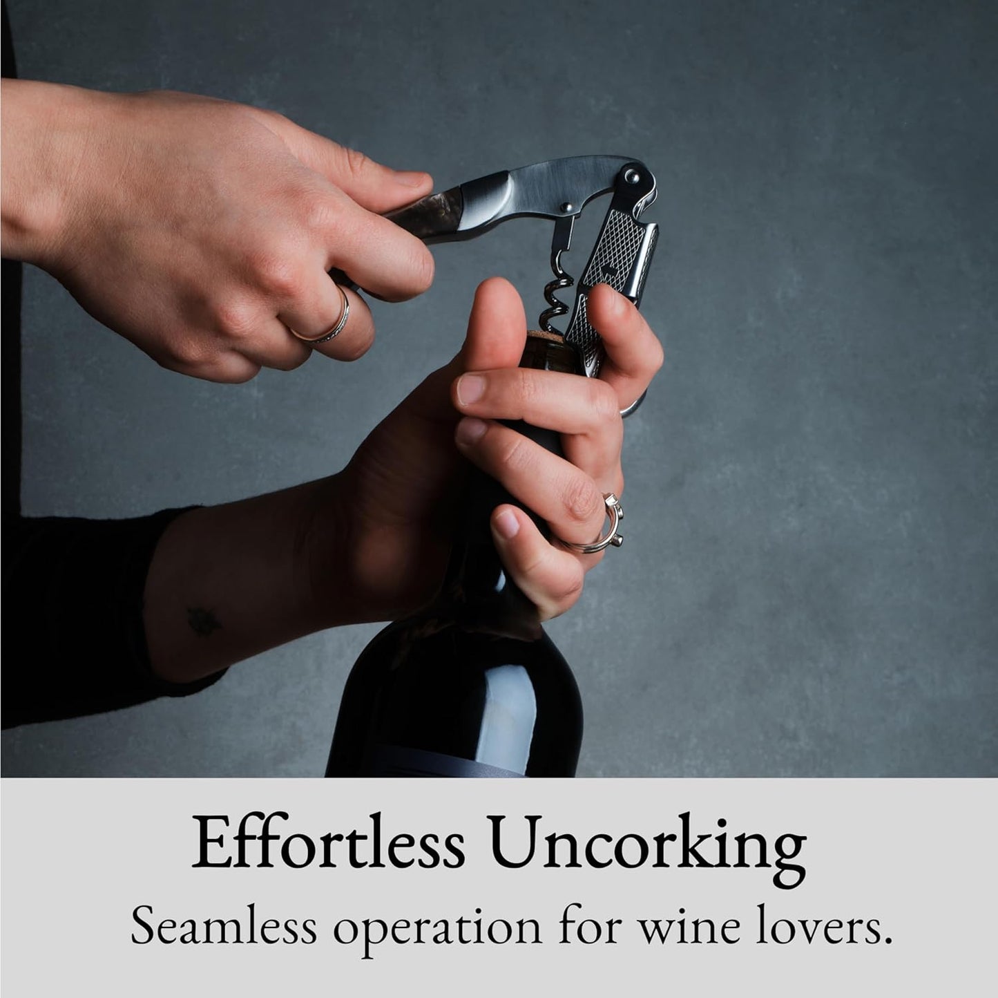 Barvivo Wine Bottle Opener with Double Hinged Corkscrew - 4.5-Inch Manual Wine Key with Foil Cutter and Cap Remover - Stainless Steel Bar Key Tool for Bartenders and Servers - Natural Rosewood Handle
