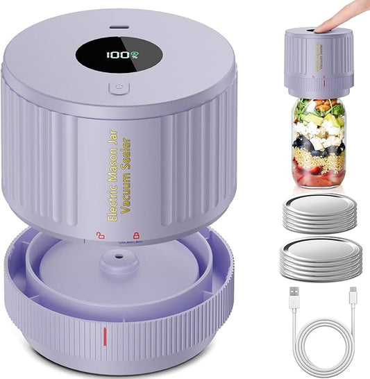 Electric Mason Jar Vacuum Sealer Kit for Wide Mouth and Regular Mouth Mason Jar - Purple