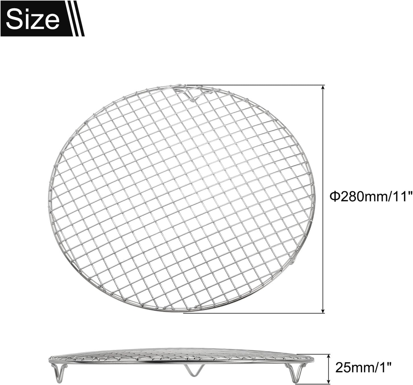 uxcell Round Cooking Rack with Legs, Dia 11 Inch 304 Stainless Steel Barbecue Grill for Cooking Baking Barbecue Air Fryer Racks, Silver