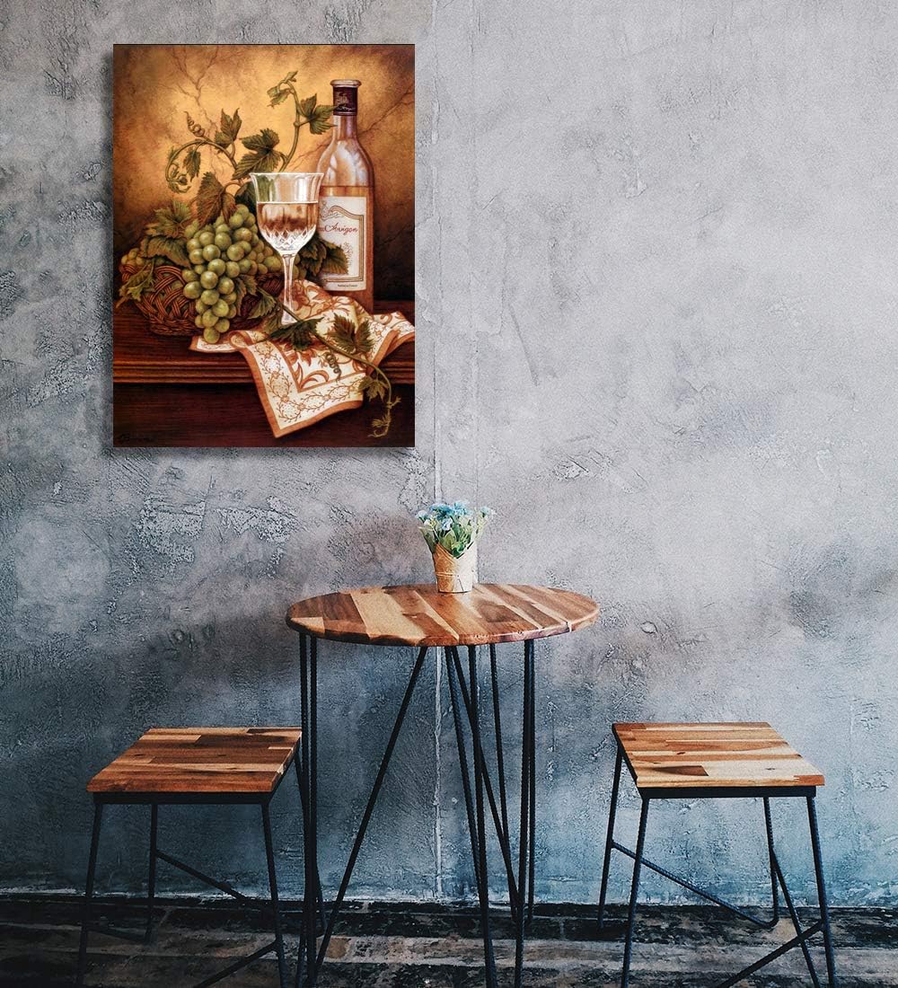 Looife Kitchen Wine Bottle Canvas Wall Art, 30x40 Inch Vintage Painting Wine Glass Cup Picture Prints Wall Decor, Modern Art Deco for Dining Room and Bar Wall Decoration, Ready to Hang