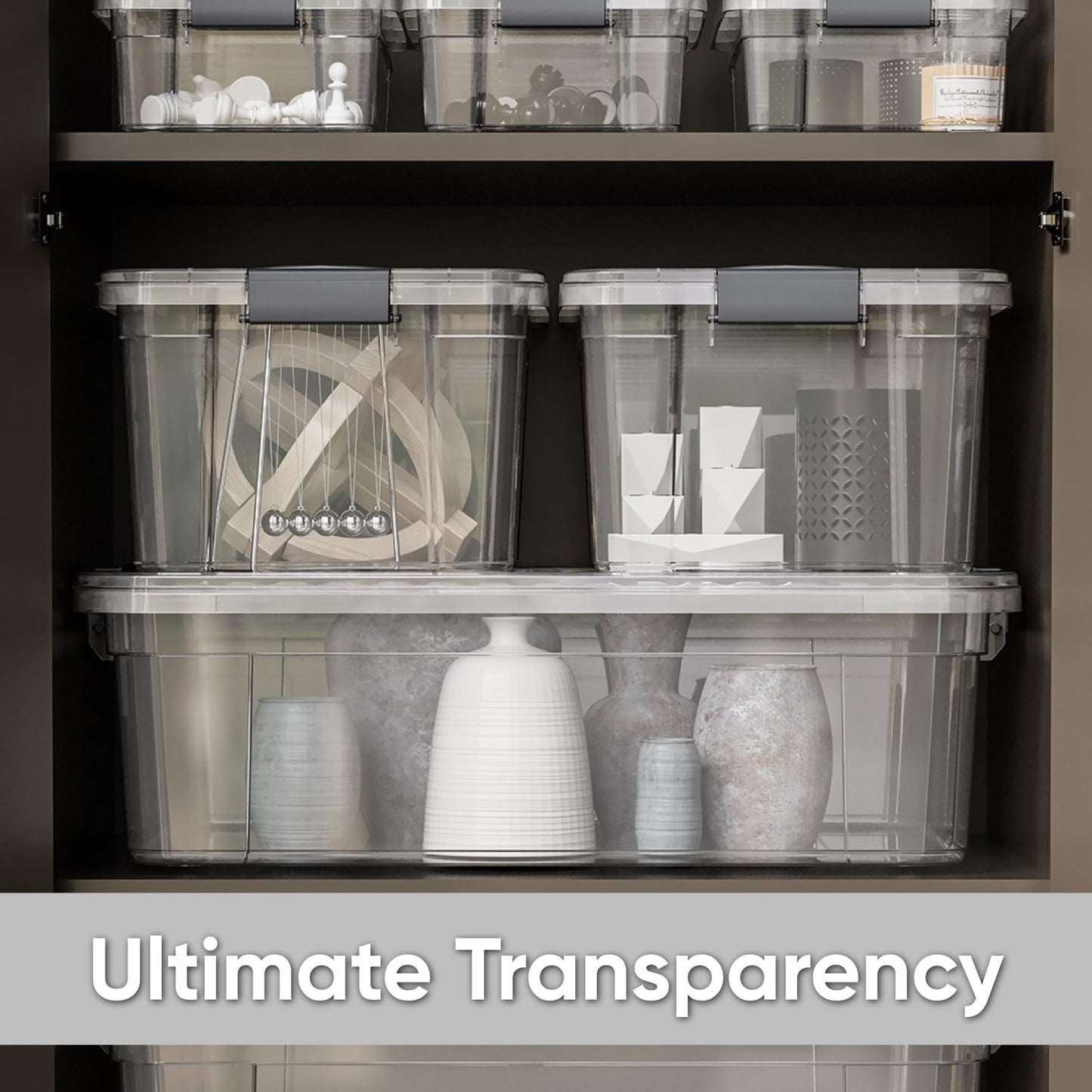Superio Clear Storage Boxes with Lids, 6.75 Quart Plastic Container Bins for Organizing, Stackable Crates, BPA Free, Non Toxic, Odor Free, Organizers for Home, Office, School, and Dorm