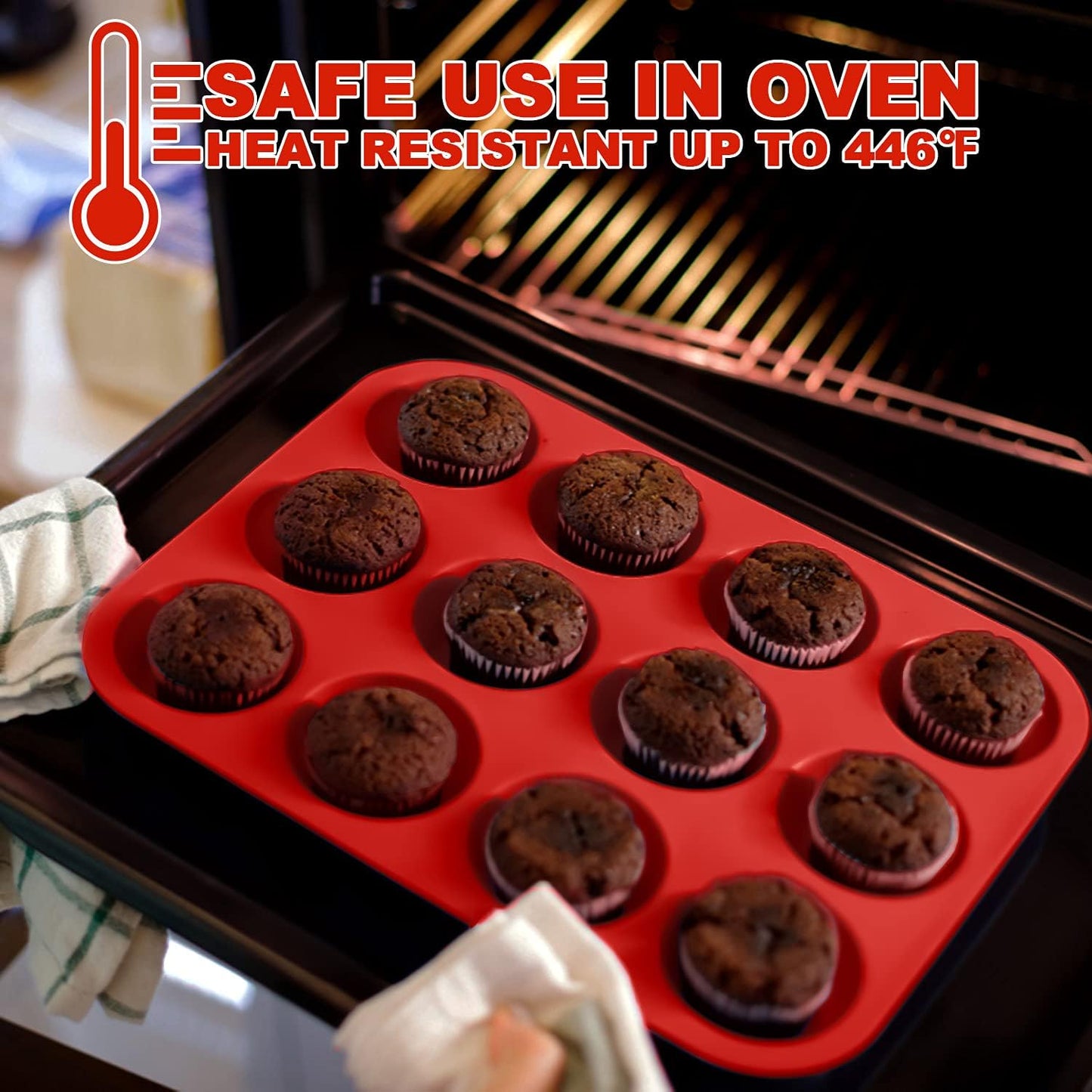 Anaeat Silicone Muffin Pan set- Regular 12 Cups Cupcake Tray, Non-Stick Silicone Baking Molds for Making Muffin Cakes, Cupcake, Chocolate, Bread,Tart and Desserts, Just Pop Out (2 Pack)