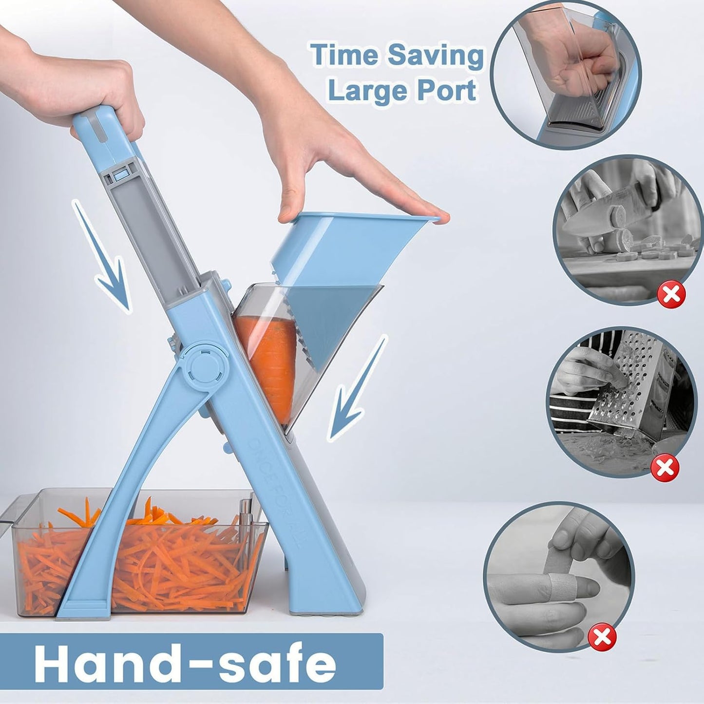Upgrade Safe Mandoline Slicer for Kitchen, Vegetable Chopper Slicer, Potato Slicer Thickness Adjuster, French Fry Cutter, Veggie Onion Dicer Faster Kitchen Mandolin for Meal Prep (Blue)