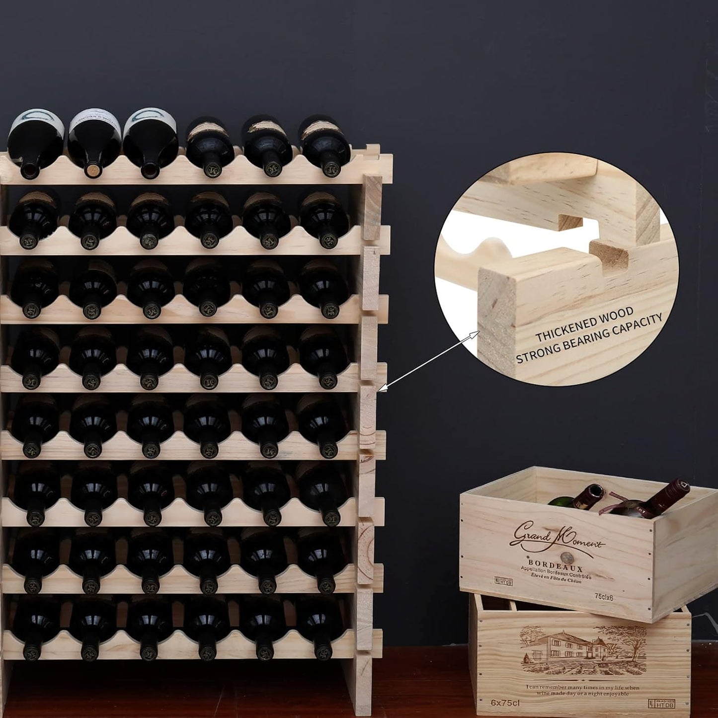 Freestanding Wine Rack Cabinet Floor Standing 120 Bottle Pine Stackable Storage Modular Wine Rack Display Stand