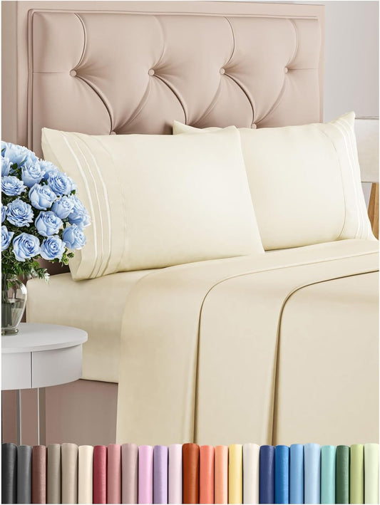 King Size 4 Piece Sheet Set - Comfy Breathable & Cooling Sheets - Hotel Luxury Bed Sheets for Women, Men, Kids & Teens - Deep Pockets, Easy-Fit, Wrinkle Free Sheets - Off White Oeko-Tex Bed Sheet Set