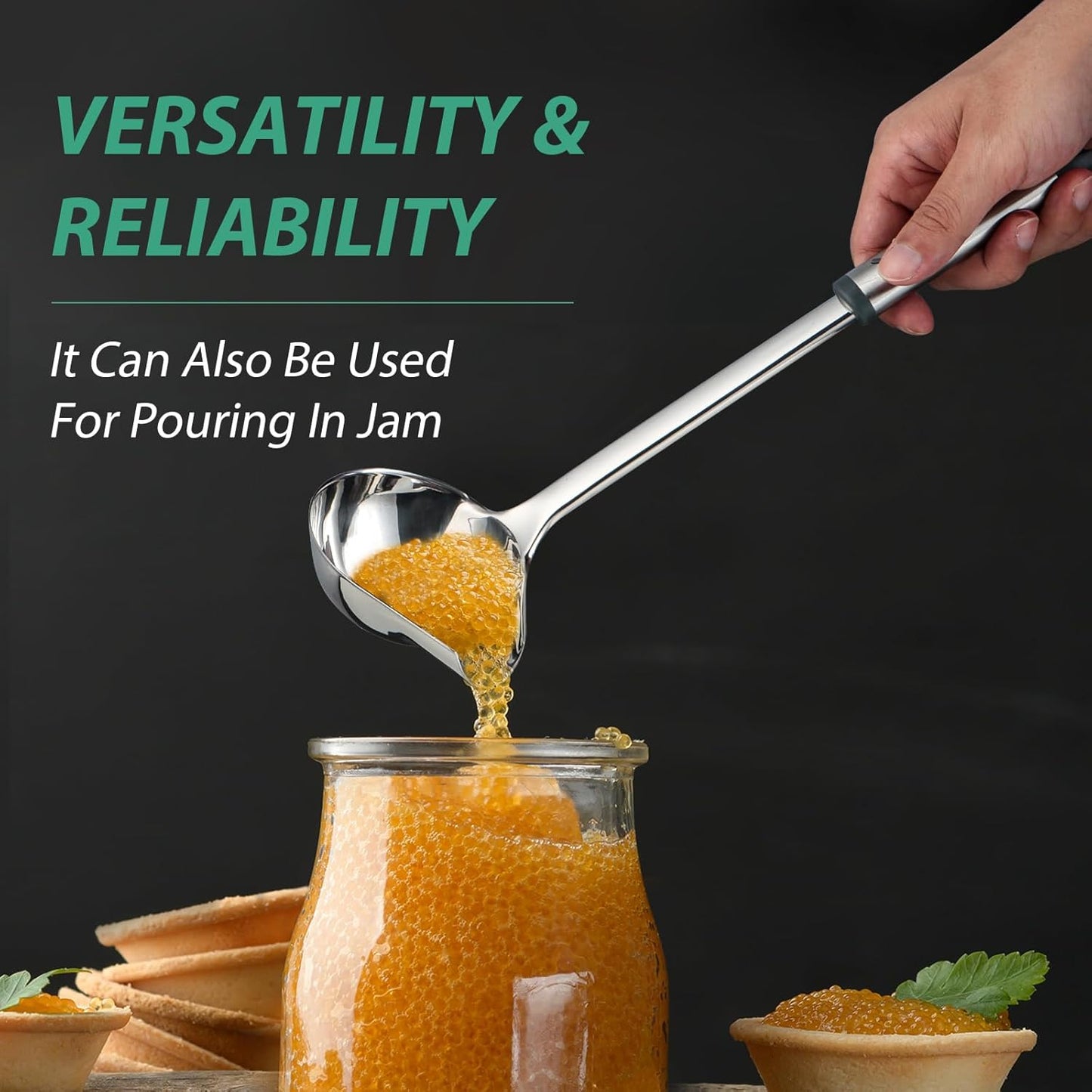 Gravy Ladle with Spout, Stainless Steel Large Ladles for Serving Sauce, Metal Ladle with Long Handle for Kitchen, Comfortable Grip, Durable Construction, Silver (4 oz)