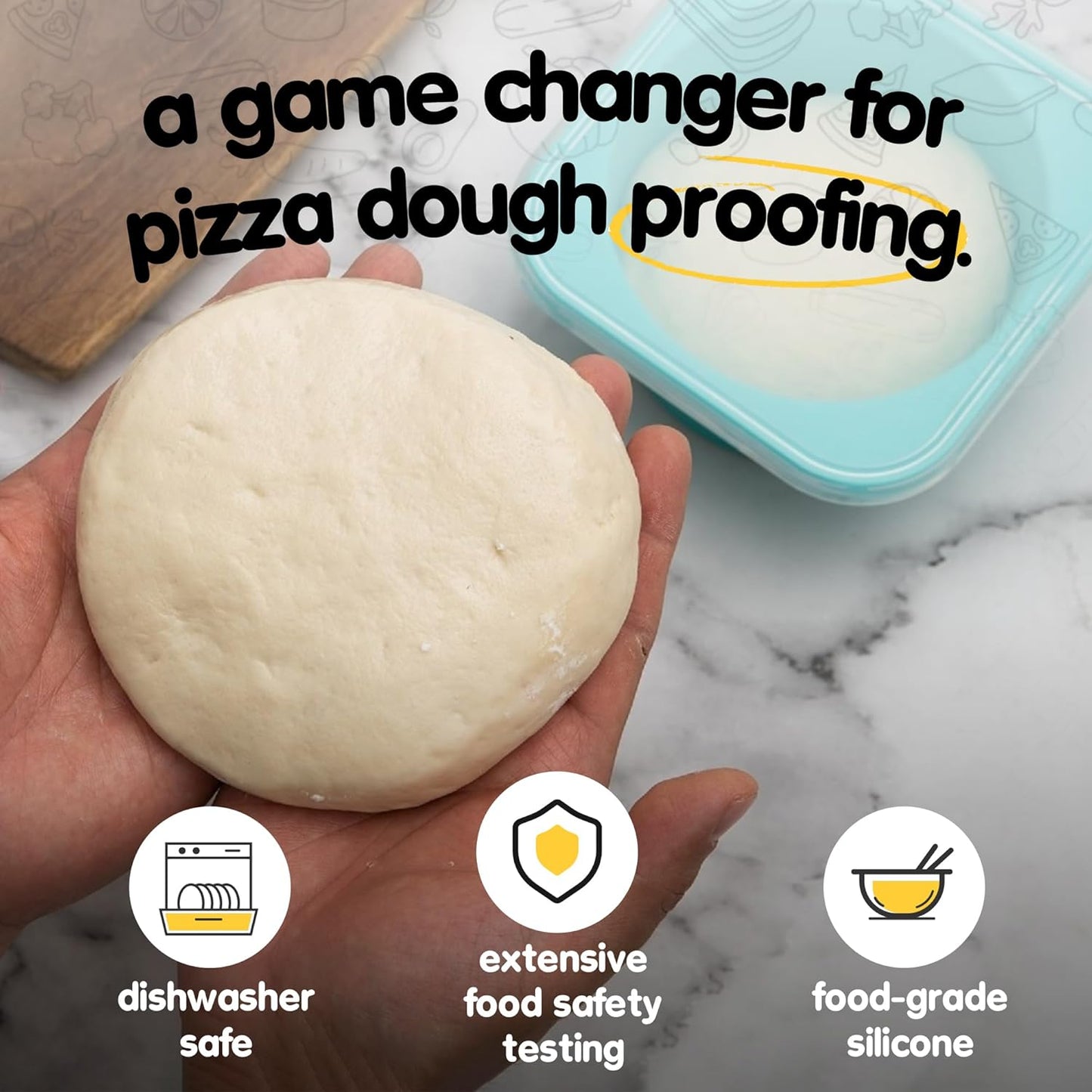 Stackable Silicone Artisan Pizza Dough Proofing Proving Containers with Lids-3 pack-500ml portion (Blue)