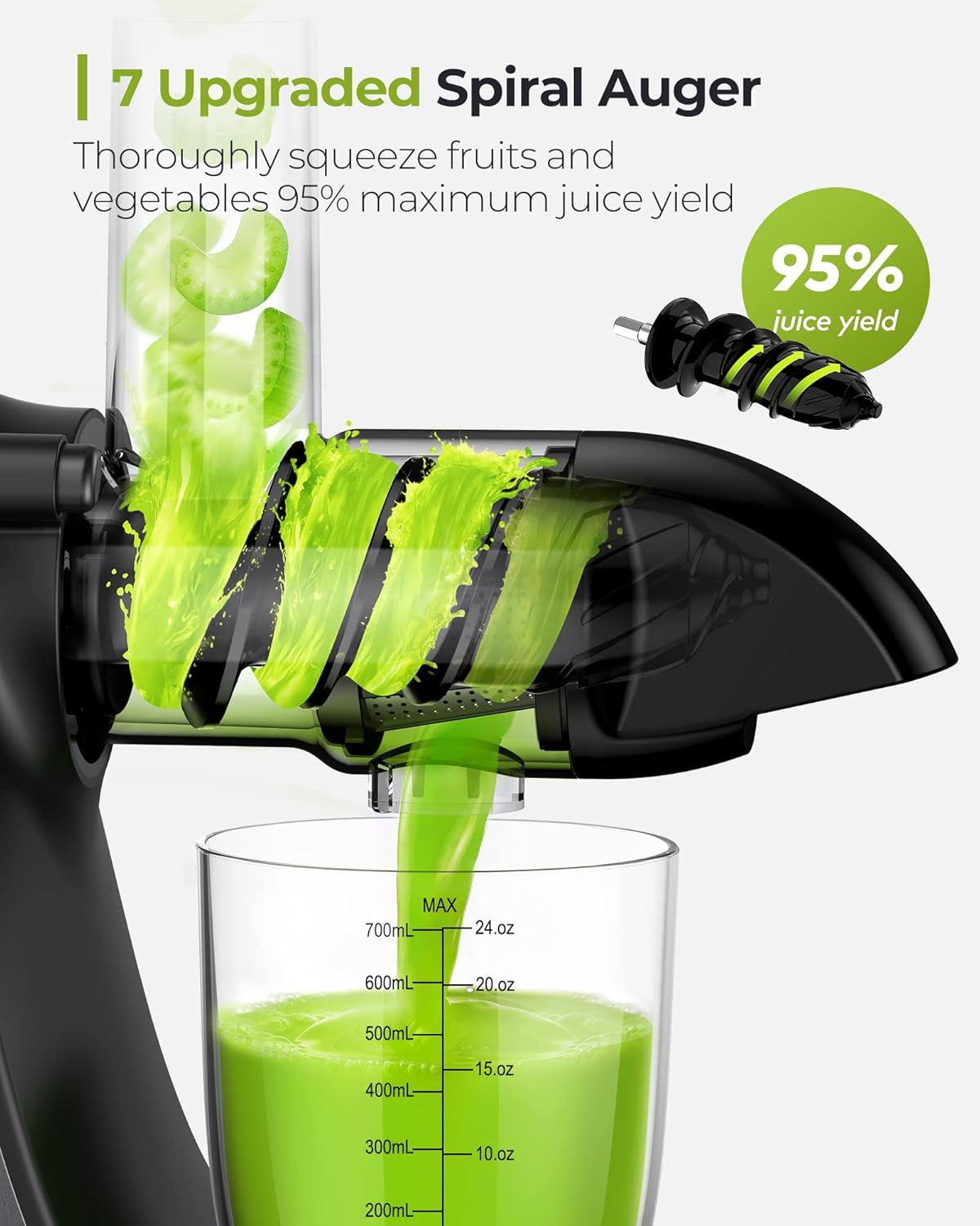 Jocuu Slow Masticating Juicer Machines with Soft Hard Modes Easy to Clean Quiet Motor & Reverse Function, Cold Press Juicer for Fruit & Vegetable, 90% Juice Yield, with Brush & Recipes (Grey)