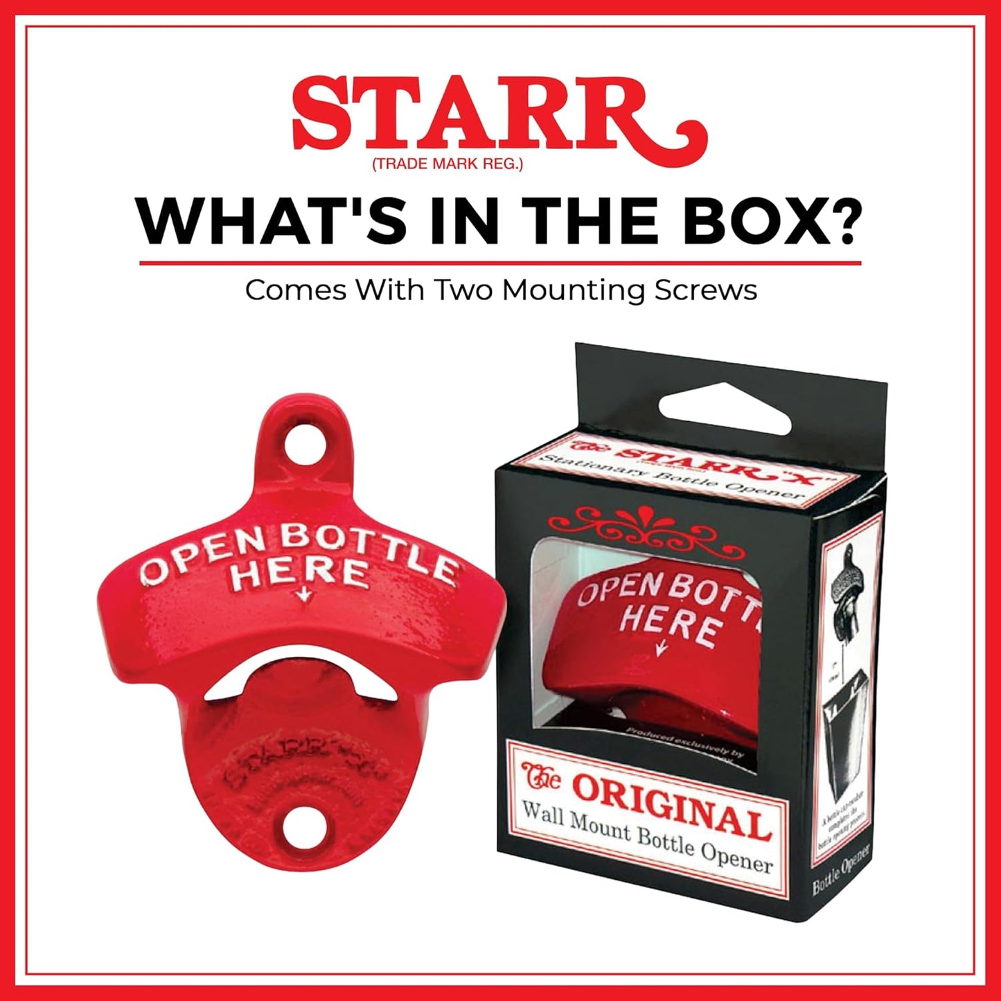 STARR "X" Ice Cold Beer Sold Here Bottle Opener | Heavy-Duty Bottle Opener Wall Mounted for Home Bar, Man Cave, and Patio | Easy Cap Removal, Red