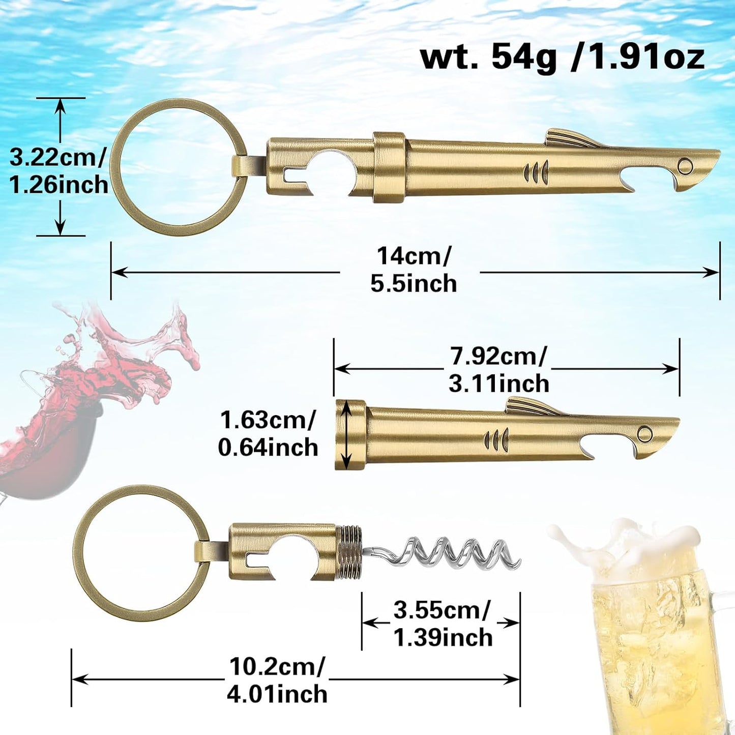 LKKCHER 2-in-1 Shark Bottle Opener, Novelty Keychain Corkscrew Wine Opener, Beer Bottle Opener, Wine & Beer Gifts for Men, Father's Day Gifts, Christmas Gifts, Birthday Gifts, Bronze